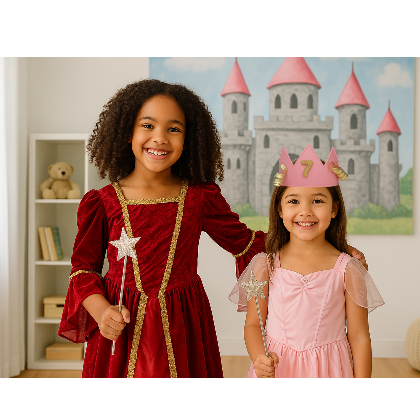 Cutie Crowns™ Kids Crown Bundle – Pink Adjustable Silicone Crown with Flower & Birthday Number Charms