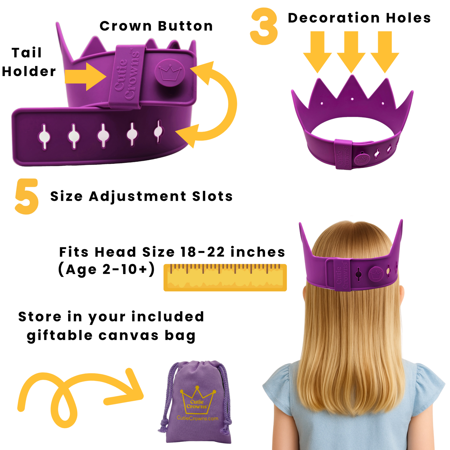 Cutie Crowns™ Kids Adjustable Dress Up & Birthday Party Crown – Purple