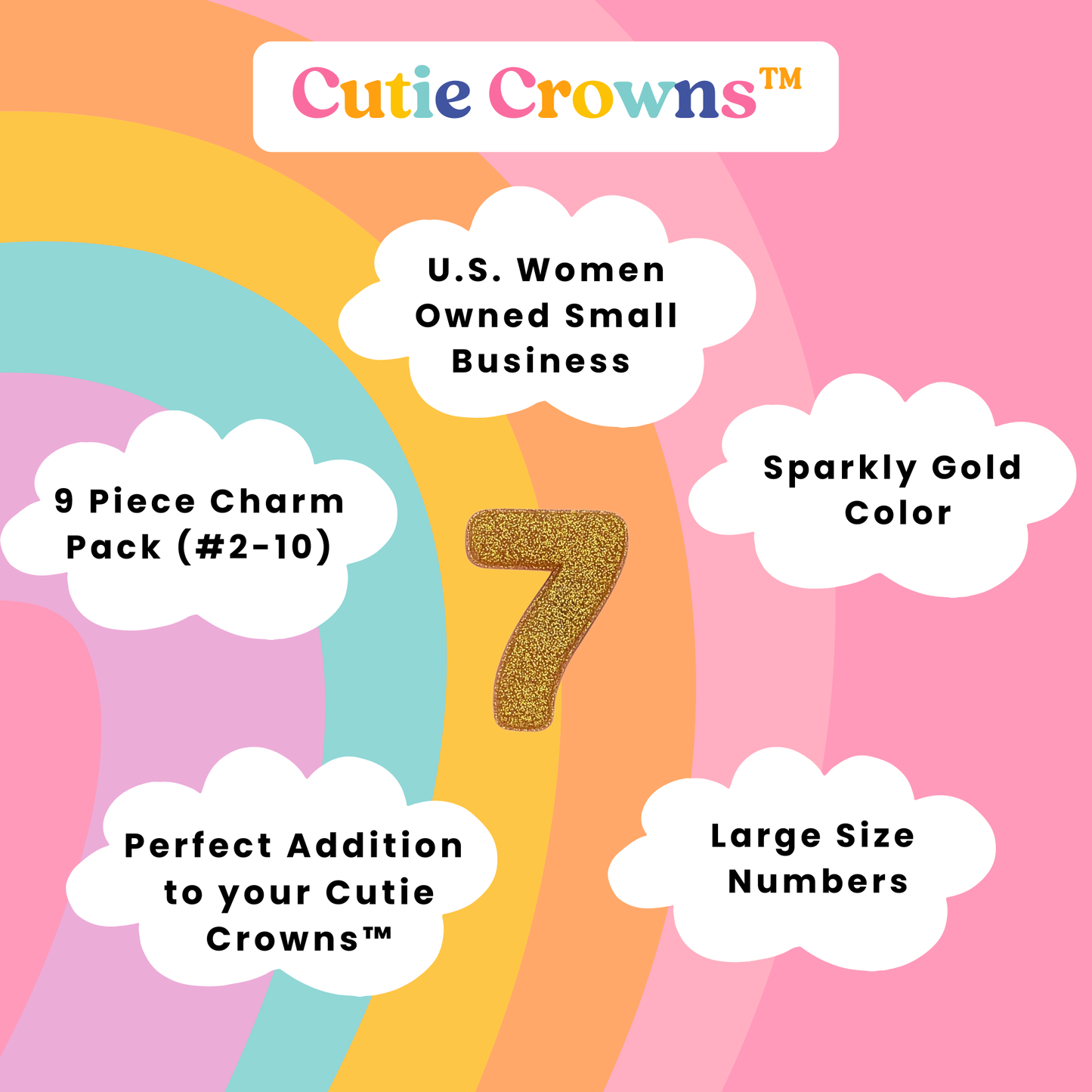 Cutie Crowns™ Gold Number Shoe Charms – Birthday Crown (9-Pack, Numbers 2-10)