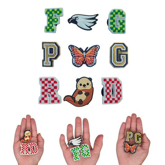 Pacific Grove California local charms for schools and town spirit. Robert Down Otters and Forest Grove Falcons school mascots. Town mascot Monarch Butterfly.