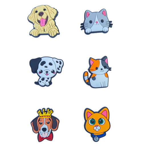 Pets shoe charm pack with dog, puppy, and cat charms for kids who love animals.