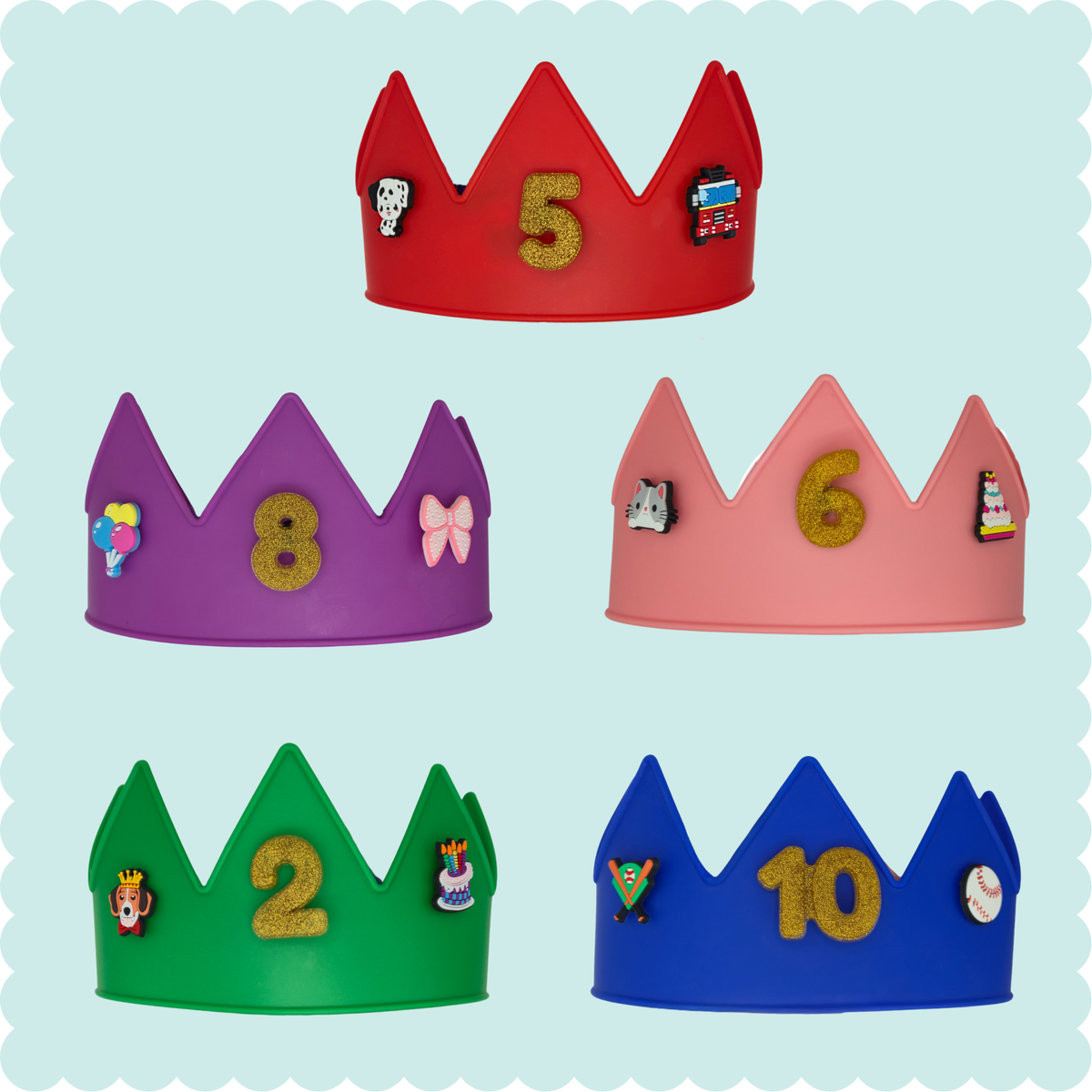Cutie Crowns with Birthday Numbers Charm Pack Balloons, Baseball, Birthday, Cats, Dogs, Sports, Pets, GIfts