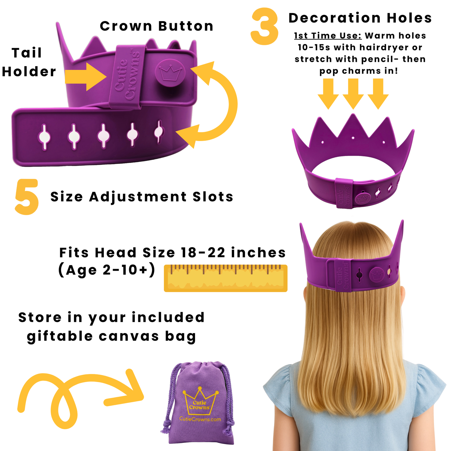 Cutie Crowns™ Kids Adjustable Dress Up & Birthday Party Crown – Purple