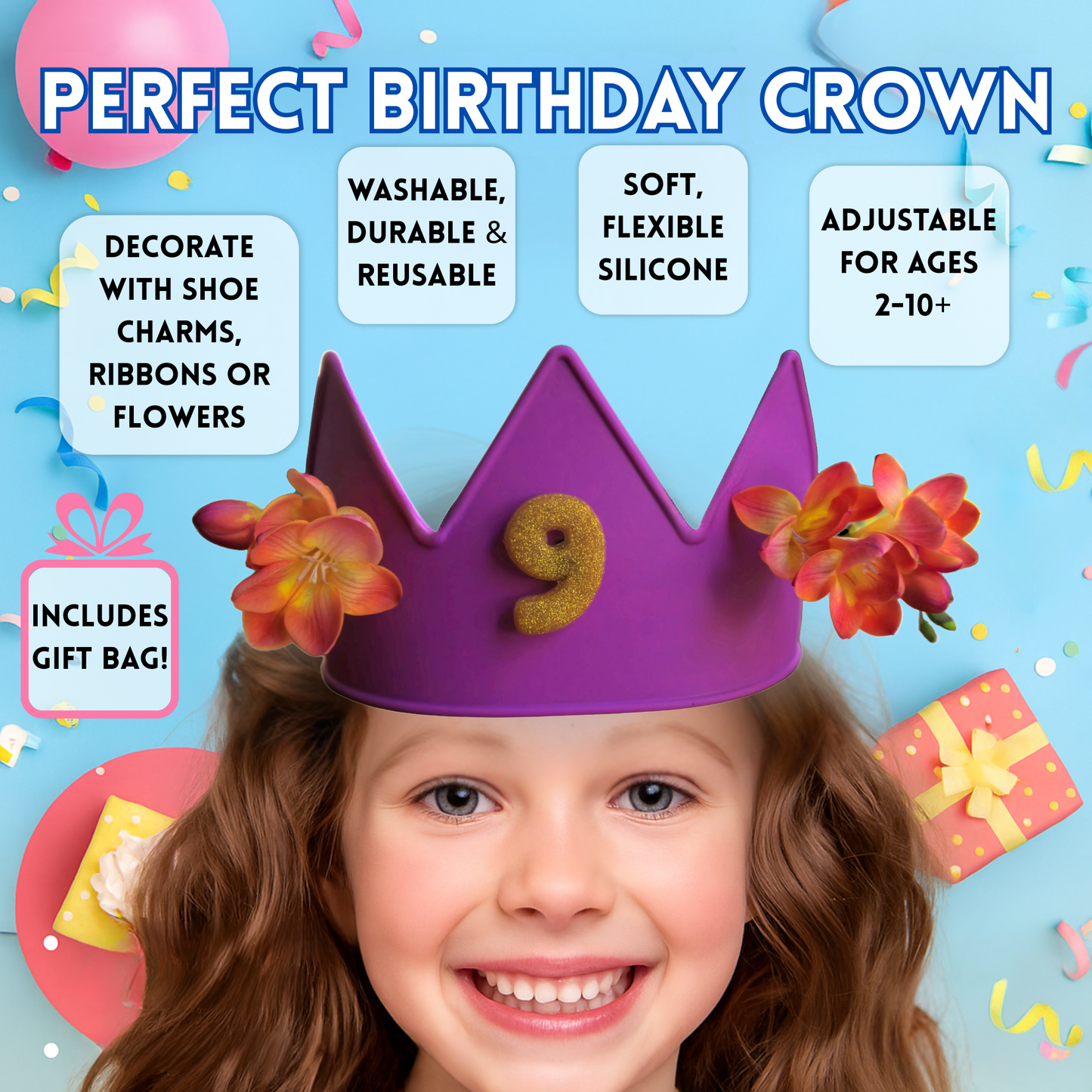 Cutie Crowns™ Kids Adjustable Dress Up & Birthday Party Crown – Purple