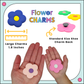 Flower Charms that are large charms size 1.8 inches and have a standard shoe charm back. Compatible with Crocs Shoe Charms and Cutie Crowns. Colorful and bright and fun and cute.