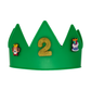 Green Cutie Crowns® kids crown with gold number 2 charm, dog charm, and birthday cake charm for a custom kids birthday crown.