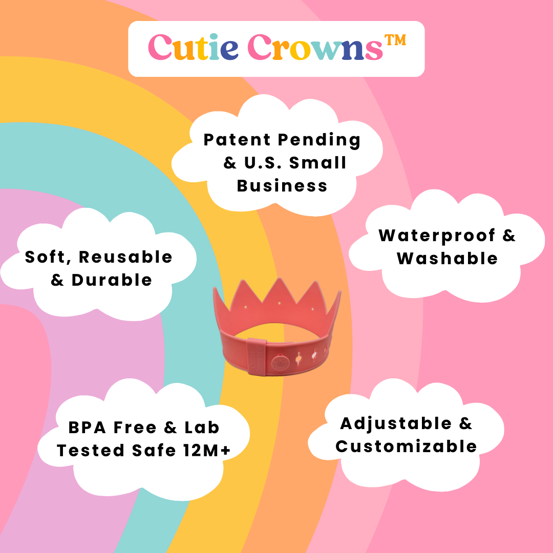 Cutie Crowns™ Kids Crown Bundle – Pink Adjustable Silicone Crown with Flower & Birthday Number Charms