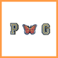 Pacific Grove California Monarch Butterfly Parade. Gold Letters and Orange butterfly.